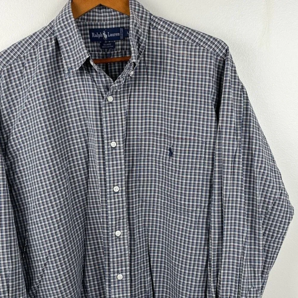 Ralph Lauren Dress shirt Men Plaid Pony Blaire Button Casual Large